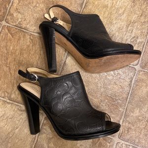 Coach Trishia Black Leather Peep Toe Heeled Ankle Strap Bootie Size 9